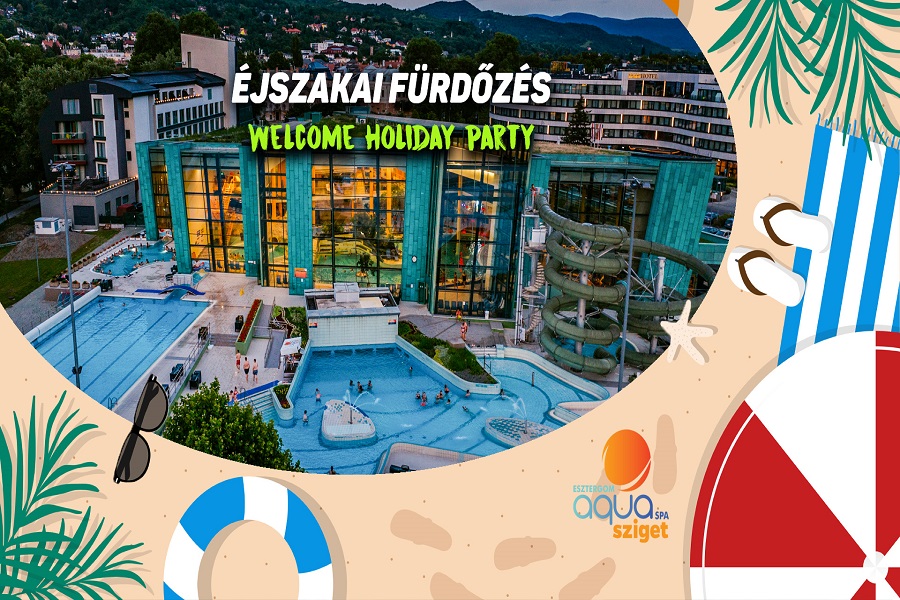 Éjszakai fürdőzés - Welcome Holiday Party az Aquasziget Esztergomban Éjszakai fürdőzés - Welcome Holiday Party az Aquasziget Esztergomban